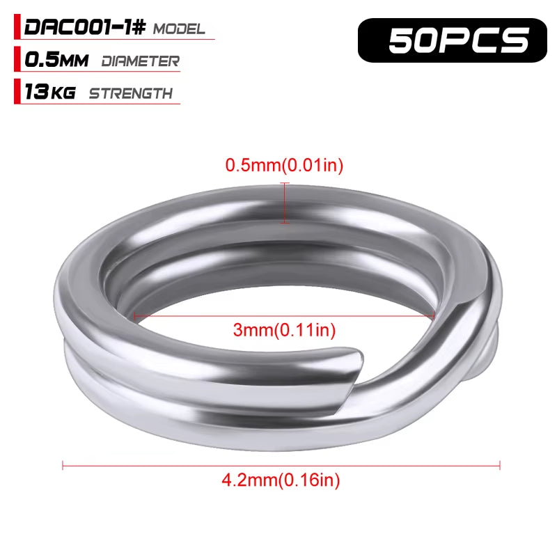 PROBEROS 50Pcs Fishing Split Rings for Crankhard Bait Silver Stainless Steel 0#-12# Fishing Connector Accessories Tackle