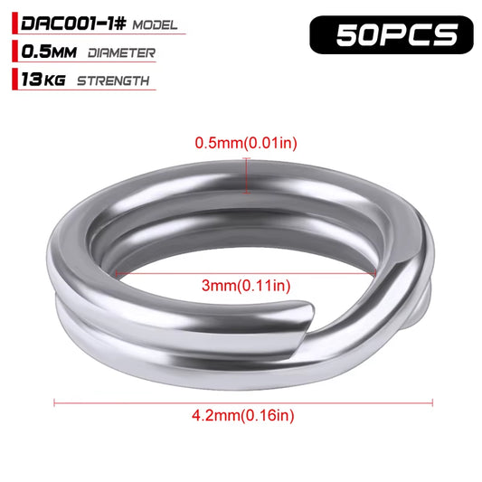 PROBEROS 50Pcs Fishing Split Rings for Crankhard Bait Silver Stainless Steel 0#-12# Fishing Connector Accessories Tackle