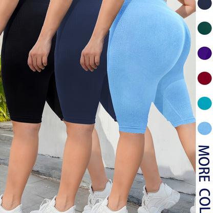 3-Pack Plus Size Yoga Shorts For Women, High Waist Peach Lift, Stretchy, Butt-lifting, High Elasticity, Fitness Activewear, Quick-Dry, Seamless Sport Shorts Set