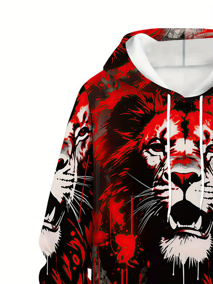 Plus Size Men's Fashion 3D Lion Print 2pcs Sportswear Set Fashion Long Sleeve Hoodie and Sport Trousers Suitable for Spring and Autumn Outdoor, PLUS SIZE Beauty World Shop