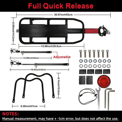 Bicycle Rear Bracket, Bicycle Seat Luggage Rack Holder Carrier For Luggage, Cargo, 90kg/190LB Load, Aluminum Alloy Adjustable Rack With Reflector For Cycling Camping Touring Sport
