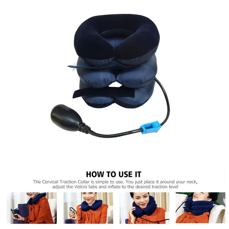 3/4 Layer Inflatable Soft Neck Collar Air Cervical Traction Device Pillow Neck Posture Stretching Brace Neck Massager Care