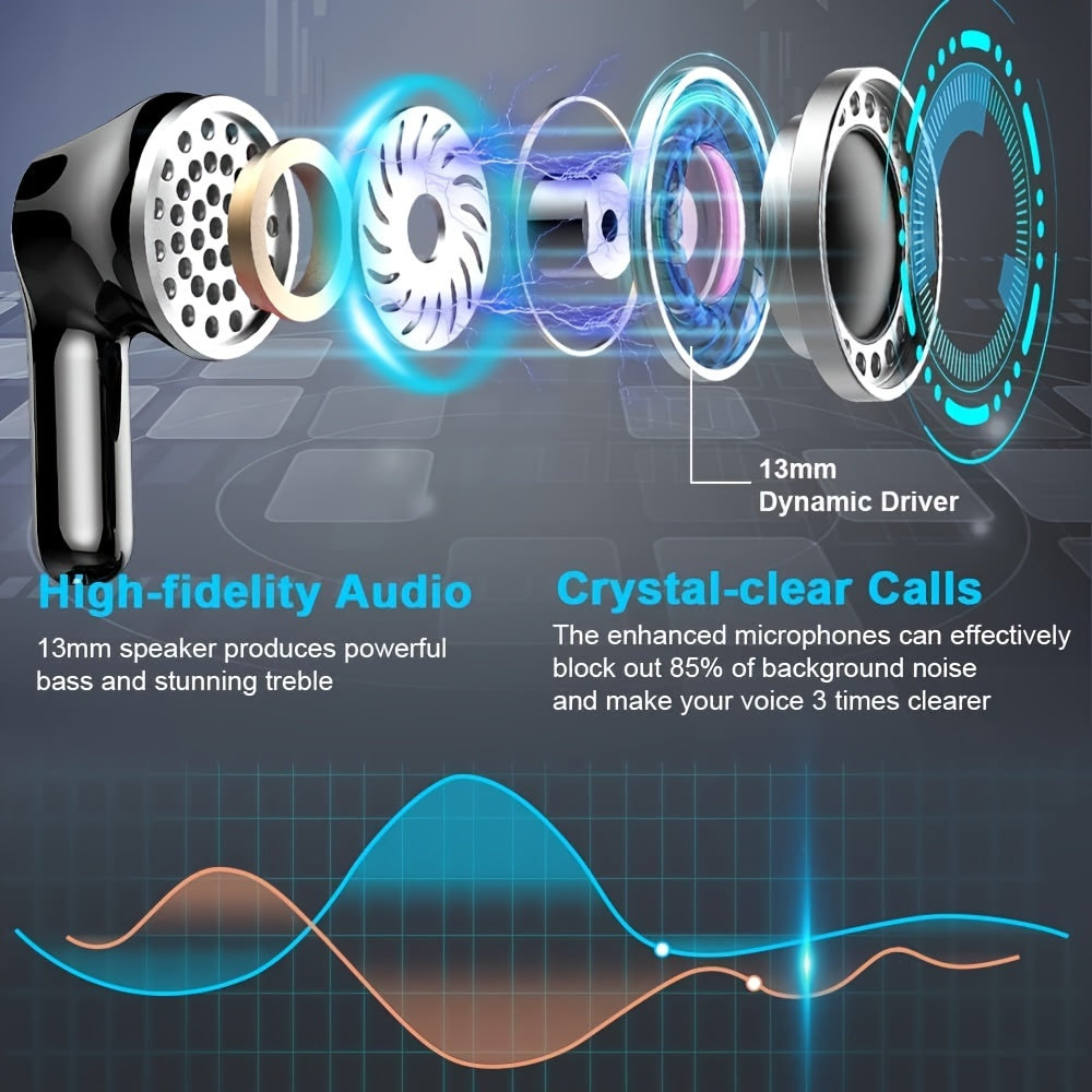 [40H Wireless Earbud] 40H Wireless Earbud, 5.3 Stereo Bass Earphones | Dual Mic Call, USB-C LED Display, Sport Headset