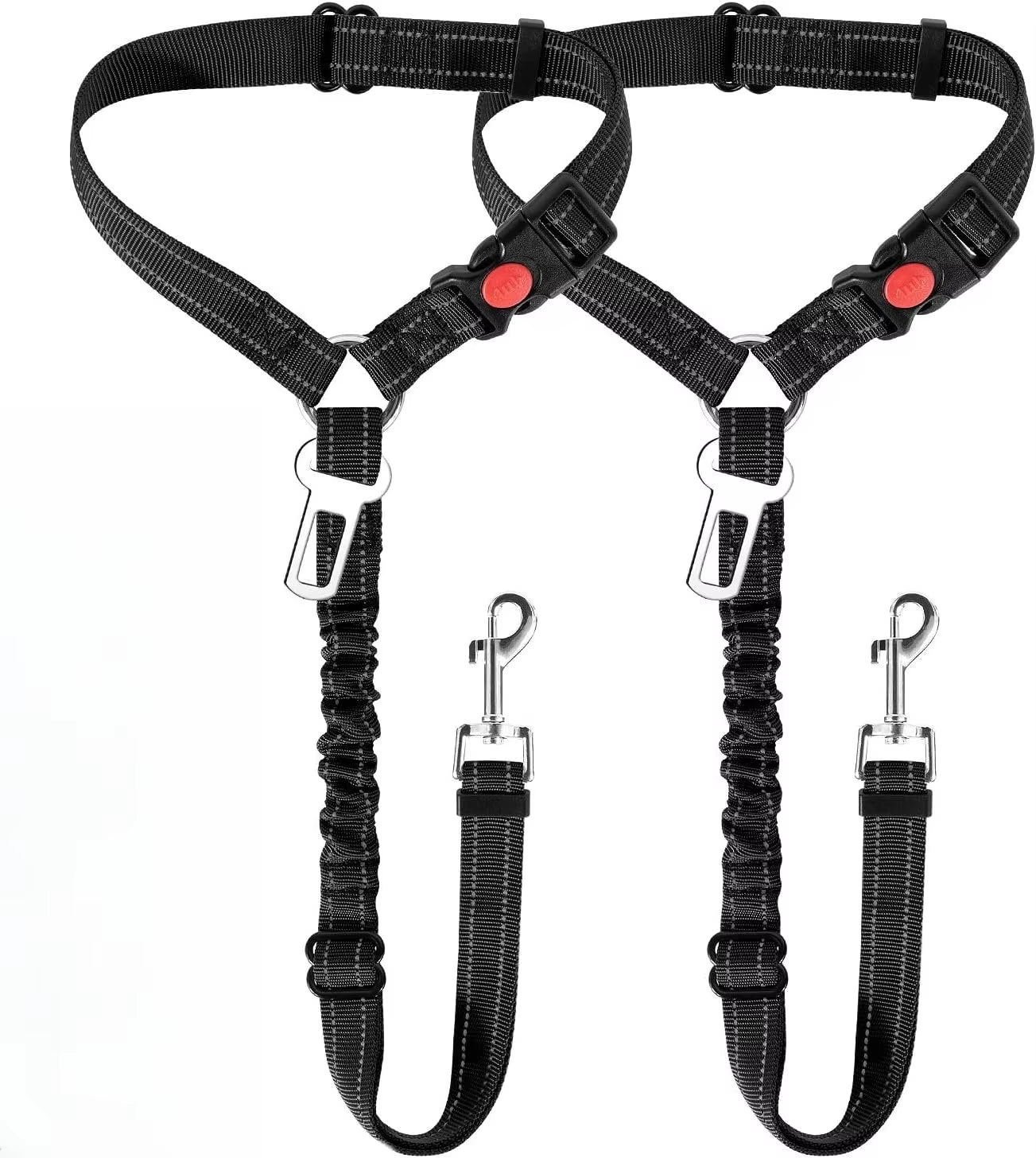 Dog Seat Belt for Car,Dog Car Harness Seatbelt Adjustable with Elastic Bungee Buffer, 2In1 Pet Leash Restraint Dog Safety Tether
