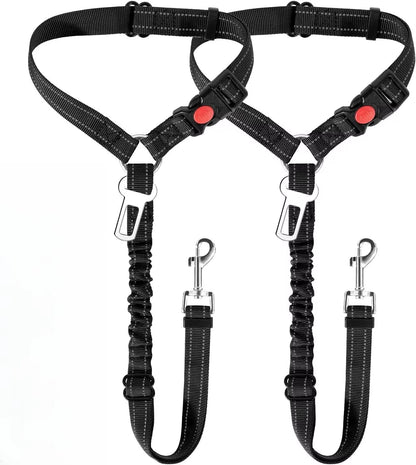 Dog Seat Belt for Car,Dog Car Harness Seatbelt Adjustable with Elastic Bungee Buffer, 2In1 Pet Leash Restraint Dog Safety Tether