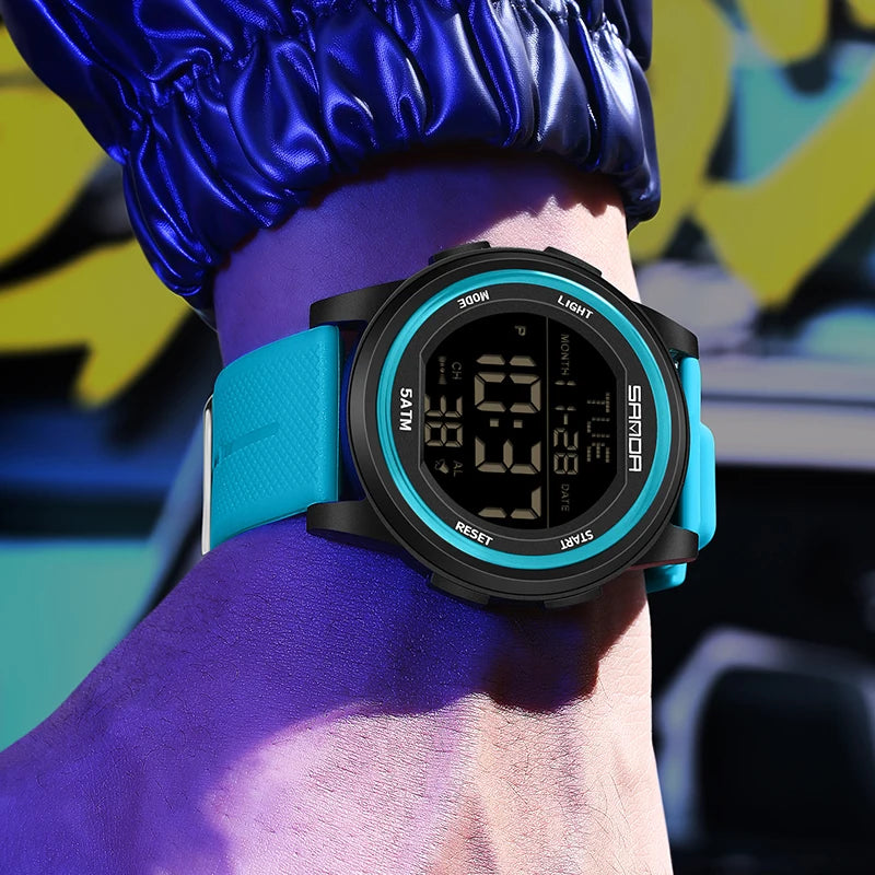 Outdoor Sport LED Luminous Electronic Youth Watch Fashion Casual Multi Functional Waterproof Electronic Digital Men Watch