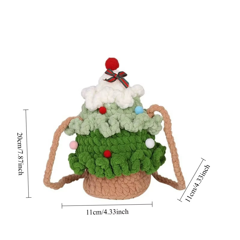 Christmas Tree Crochet Shoulder Bag Textured Casual Crossbody Bags for Kids Women Handmade Knitted Purse Holiday Gift Cute Bag