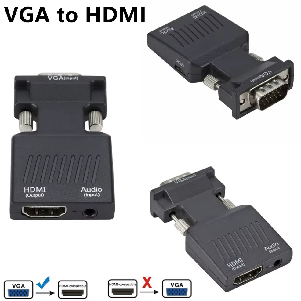 VGA to Hdmi-Compatible Adapter Converter 1080P HDMI to VGA Adapter for PC Laptop to HDTV Projector Video Audio Converter