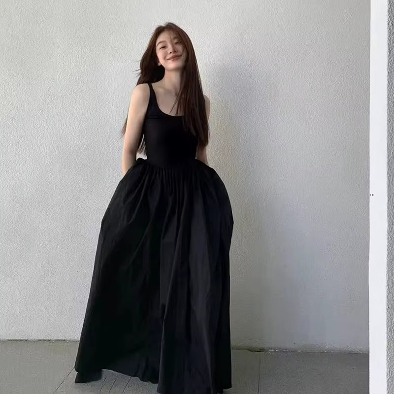 Black Strapless Long Dress Women Fashion Slim Sleeveless O-Neck High Waist Dresses Female 2025 Spring Summer New Party Vestidos