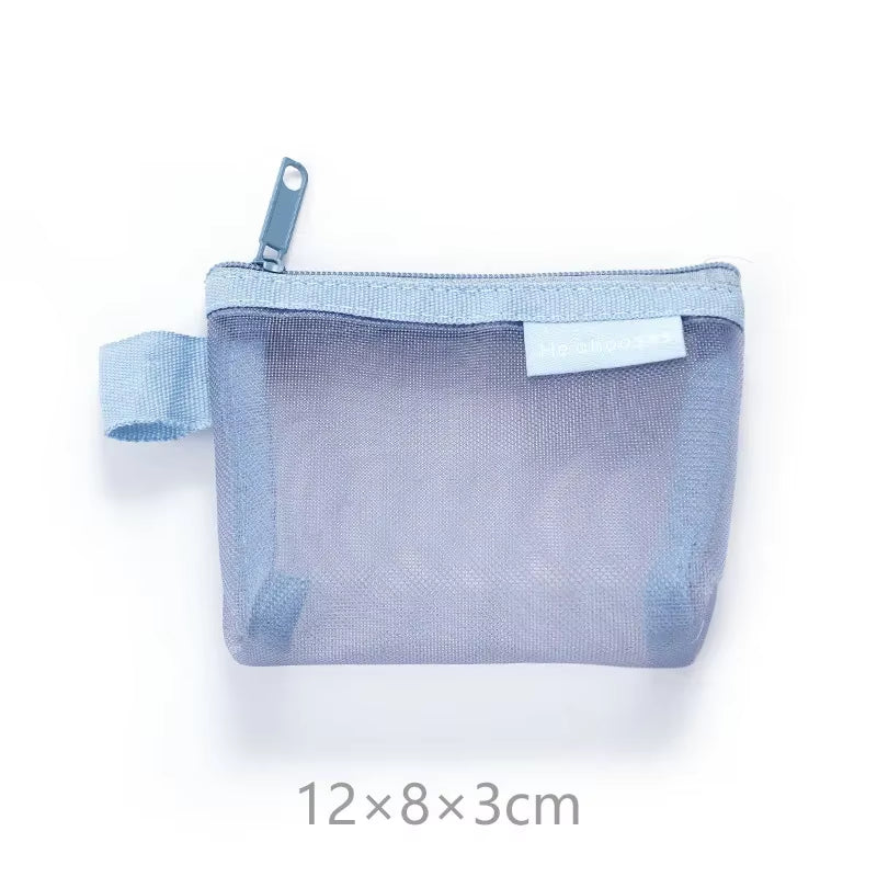 Mini Clear Nylon Mesh Cosmetic Bags Cute Women Small Lipstick Makeup Bags Pouch Data Line Key Earphone Organizer Case