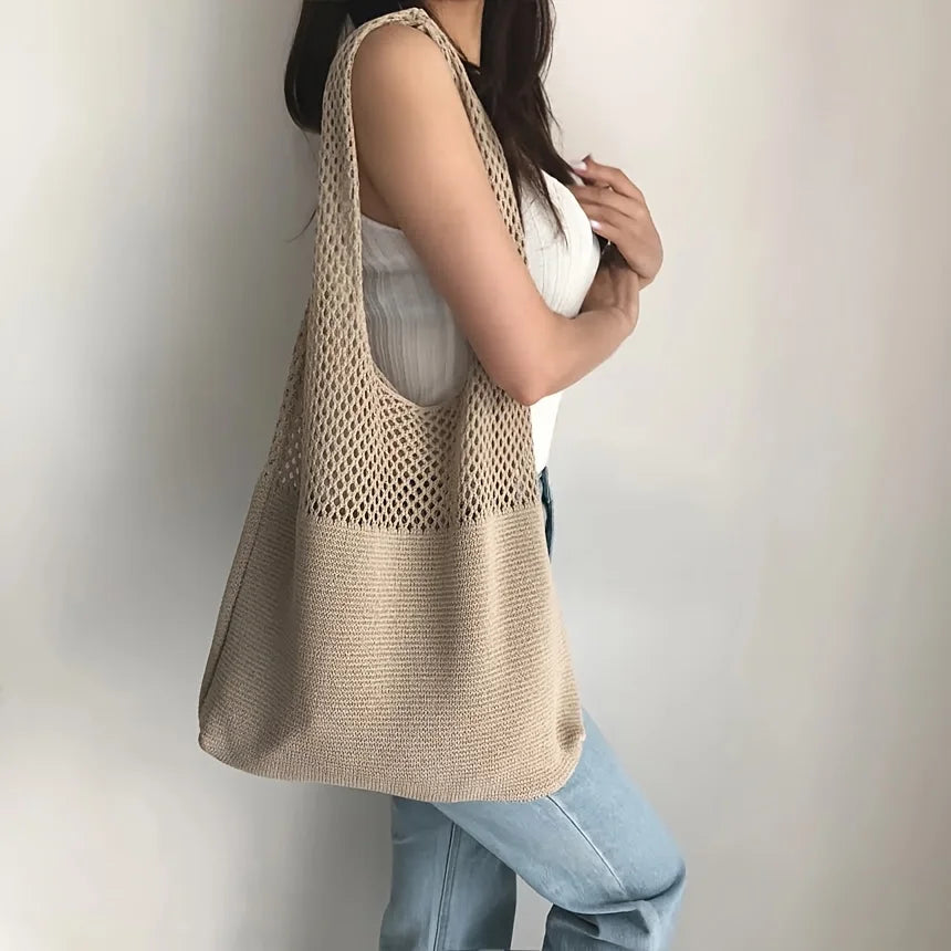 Large Capacity Retro Hollow Crochet Bag - Spacious Interior with Ample Room for Daily Essentials, Ideal for Grocery Shopping, Tr