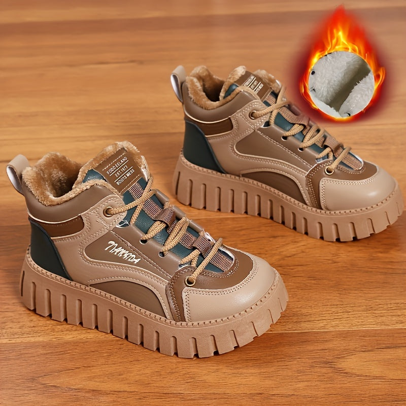 Women's Non-Slip Color Block Sport Shoes with Thickened Medium Tube and Warm Thick Bottom Beauty World Shop