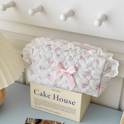 Wholesale Flower Women Lace Small Makeup Bag Travel Organizer Cosmetic Handbag Pouch Gilrs Cute Bow Square Zipper Wallet Bags