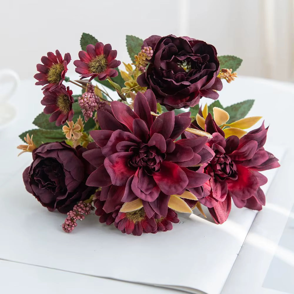 1Pc Hot Sale Artificial Flower Silk Dahlia Rose Daisy Christmas Home Decoration Bonsai Room Wedding Bridal Bouquet Party Diy Box