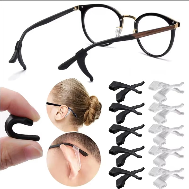 Silicone Anti-Slip Ear Hooks Holder for Glasses Black/Transparent Elastic Eyeglasses Retainer Holders Eyewear Accessories
