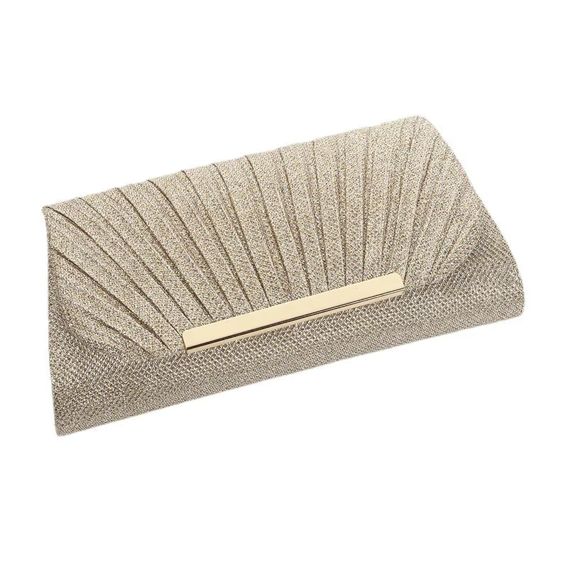 Decorative Sequin Pleated Dinner Bag Pop Metal Chain Shoulder Bag Wedding Party Storage Bag Premium Banquet Evening Dress Bag