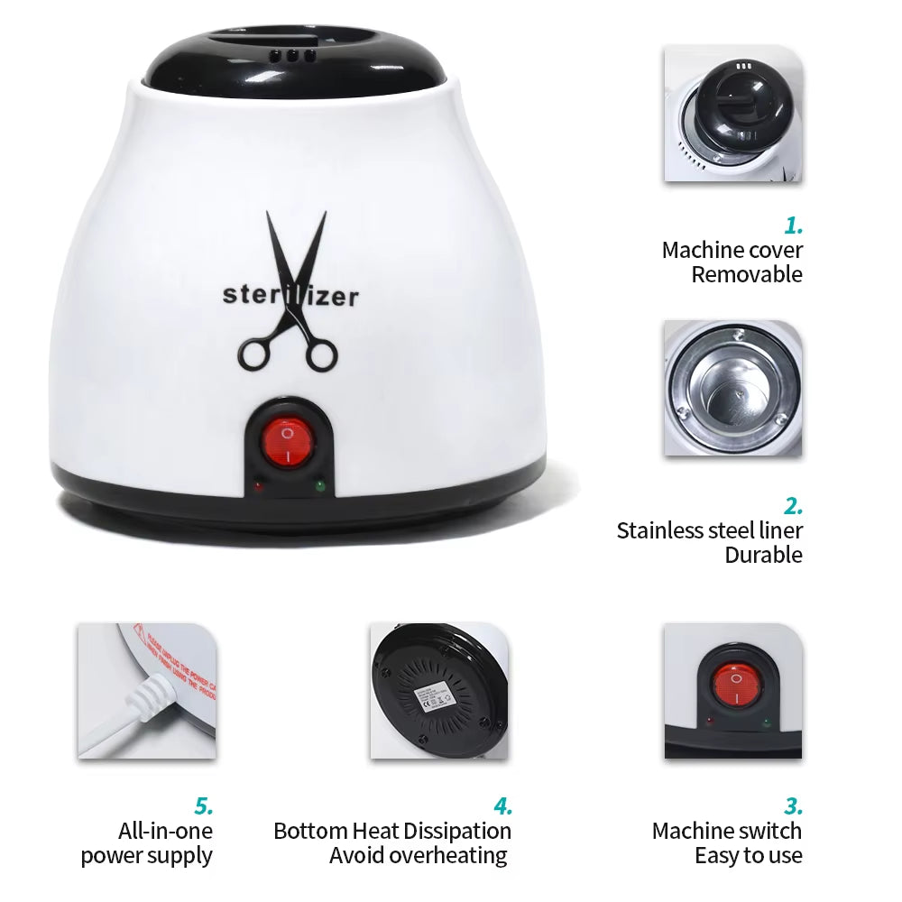 YIKOOLIN 100W Nail Tool Sterilizer Pot High Temperature to Clean Nail Tool Disinfectant Jar Tweezer Disinfectant Container