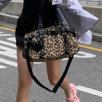 JIAERDI Harajuku Leopard Print Y2K Shoulder Bags Women Hot Girls Nylon Cute Handbag Ladies Vintage Tote Underarm Bag Aesthetic