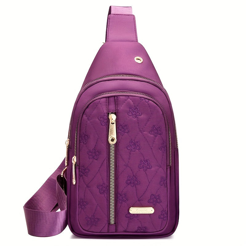 Stylish Embroidered Love Nylon Chest Bag - Water-Resistant, Adjustable Shoulder Strap, Multiple Pockets, Perfect for Outdoor Travel, Hiking, Camping, and Daily Use - Simple, Fashionable, and Practical Messenger Bag Beauty Fashion