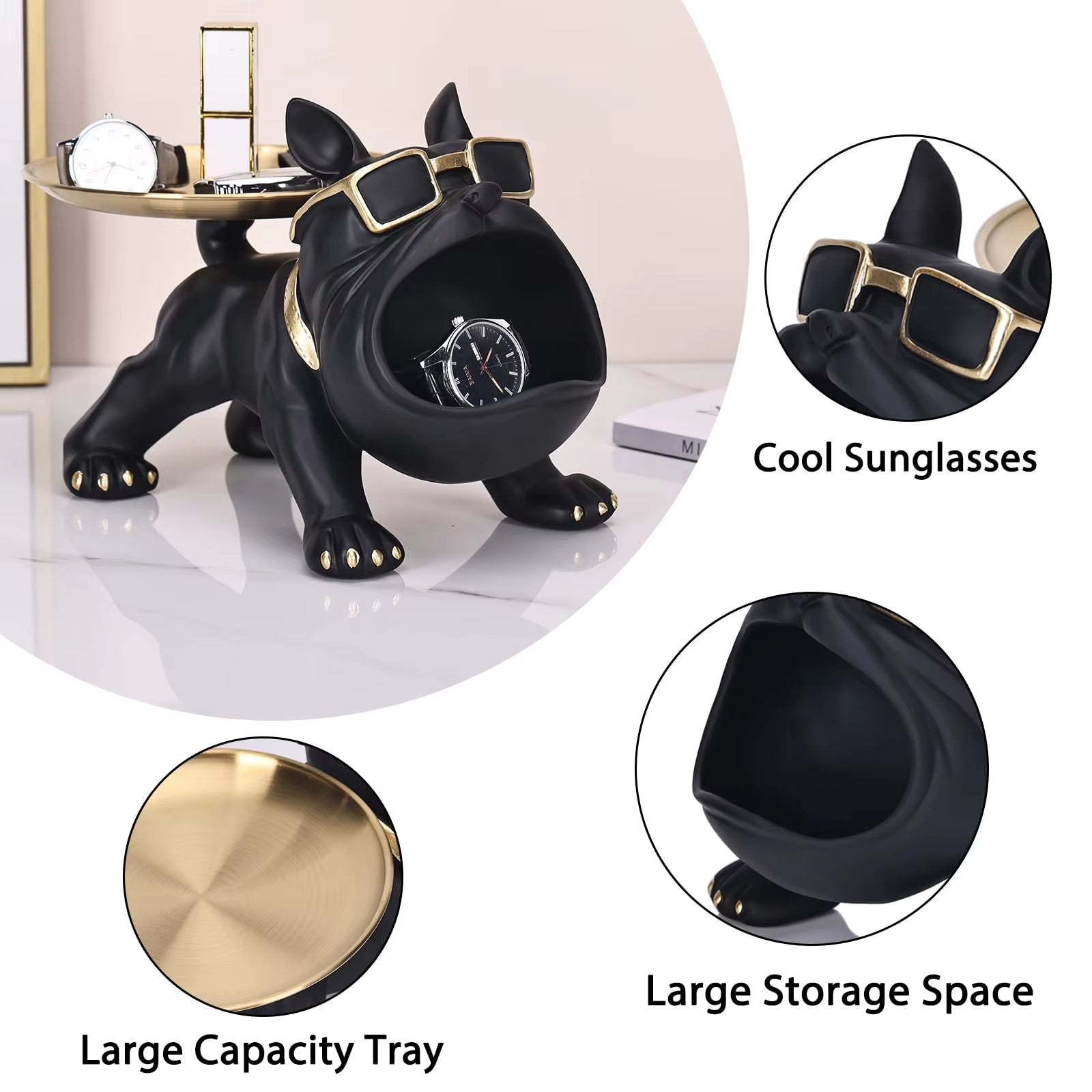 30Cm Bulldog Figurine Dog Statue Resin Craft Home Decor Animal Ornament Puppy Sculpture with Storage Box Art Sculpture for Home
