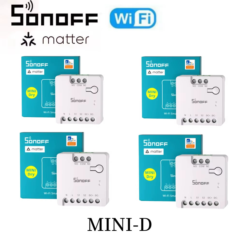 MINI-D MINI Dry Wi-Fi Matter Smart Switch Switch Dry Contact Relay DC Low Power Motor for Garage Door Boiler via Ewelink