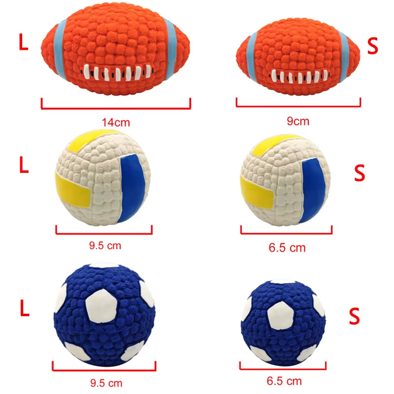 Soft Pet Ball Squeaky Toy for Small Large Dog Rugby Tennis Volleyball Football Basketball Latex Tooth Cleaning Training Toys