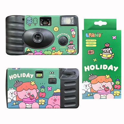 12/27 Sheets Retro Disposable Film Camera Retro Sport Black and White Color Film Dummy Machine with Flash FYE Illustrator Union