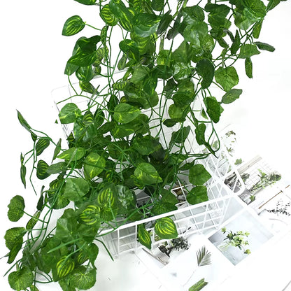 2.1M Artificial Plant Green Ivy Leaf Garland Silk Wall Hanging Vine Home Garden Decoration Wedding Party DIY Fake Wreath Leaves