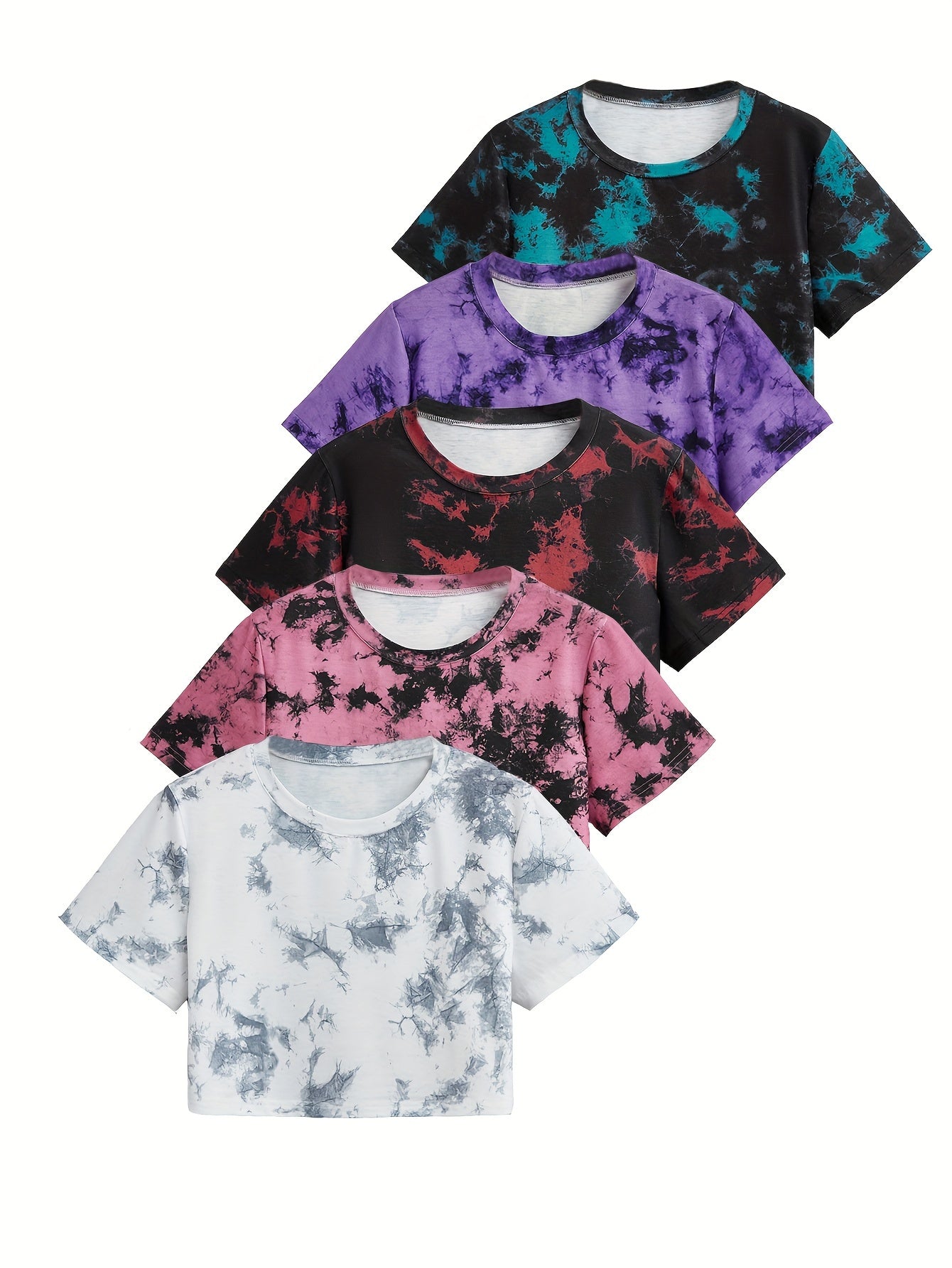 Women's Tie-Dye Short Loose Fit Casual Sport T-Shirt 5pcs Set Beauty World Shop