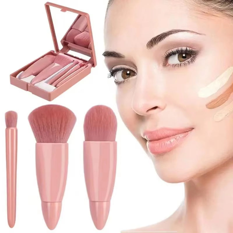 5Pcs Travel Size Makeup Brushes Set Mini Makeup Brushes, Small Complete Function Cosmetic Brushes Kit with Case and Mirror5Pcs T