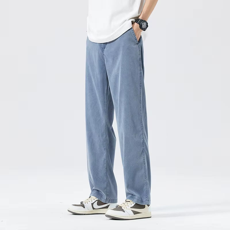 Mens Lyocell Thin Loose Straight Jeans 2025 Summer Autumn Trendy Comfortable Breathable Casual Pants plus Size 5XL