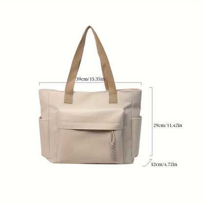Nylon Tote Bag with Multiple Pocket Lightweight Foldable Design for Office Commute Shopping Fitness Storage Handbag Shoulder Bag