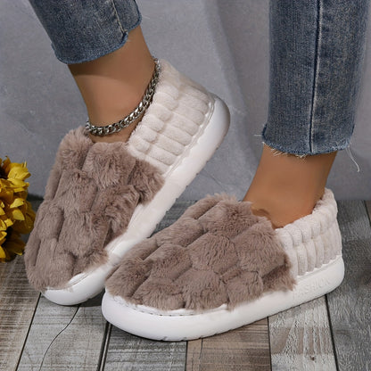 Colorblock Faux Fur Slippers, Casual Slip On Plush Lined Shoes, Comfortable Indoor Home Slippers Beauty Fashion