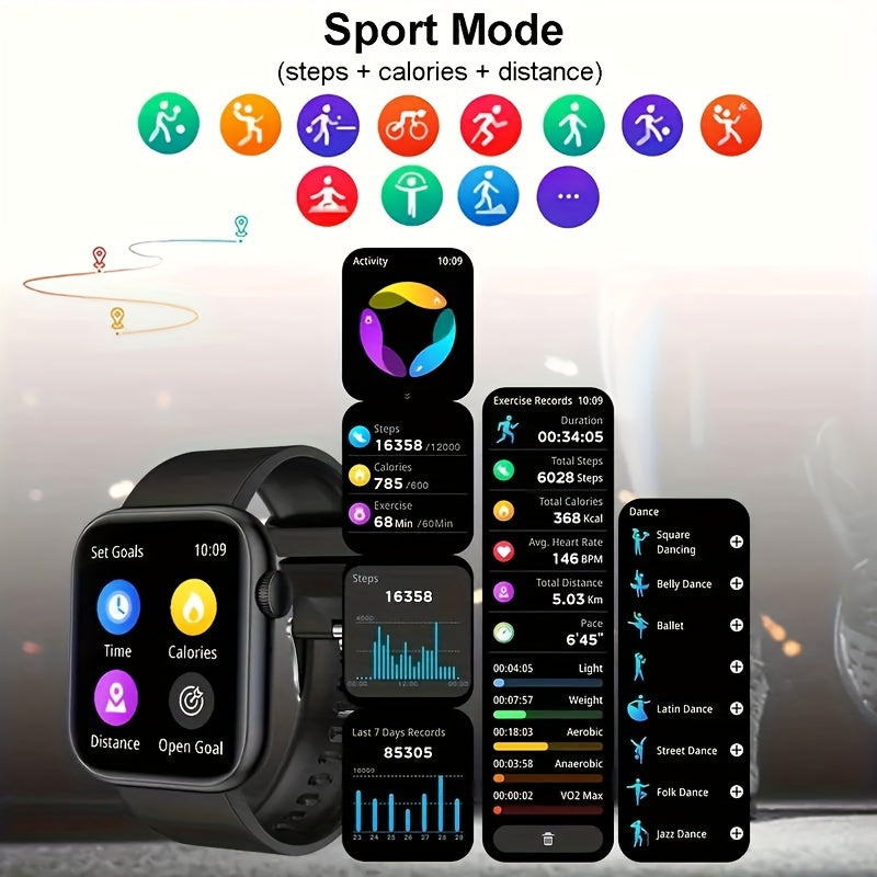 Smart Fitness Watch With 2.01" Color Screen, BT 5.3, Water Resistant, Multi-Sport Modes, Sleep Monitoring, And Fun Games Beauty World Shop