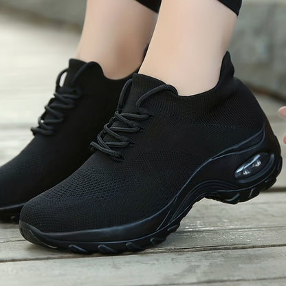 Women's Breathable Knit Chunky Sneakers, Casual Lace Up Outdoor Shoes, Comfortable Low Top Sport Shoes plus size