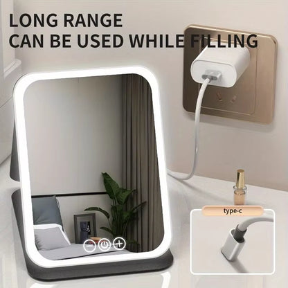 LED Makeup Mirror 3 Colors Lighting Dimmable with Touch Screen Fold Cosmetic Makeup Mirror Rechargeable Tabletop for Travel Home