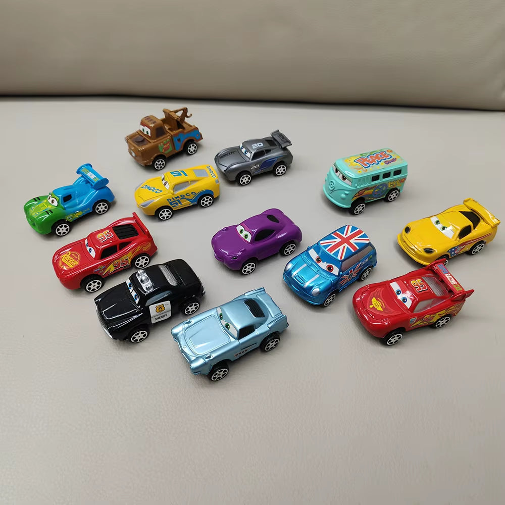 12Pcs/Set Hot Sale Pixar Cars Lightning Mcqueen Jackson Storm Mater Pvc Model Back-Force Car Toy for Kids Birthday Gift Set