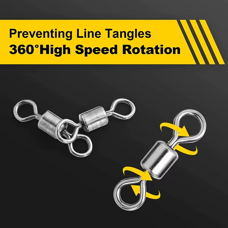 250Pcs/Set Fishing Connector 2 4 6 8 10 Fishing Barrel Bearing Rolling Swivel Solid Ring Lures Fishing Accessories