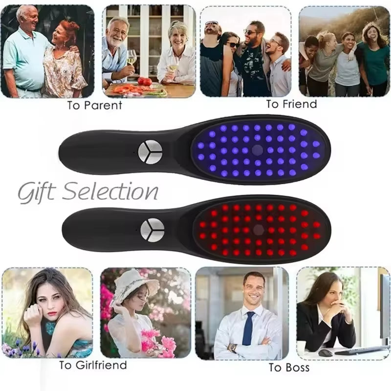 Anti Hair Loss Scalp Care Electric Massage Comb Red and Blue Light Therapy Scalp Vibration Massage Brush Hair Growth Massager
