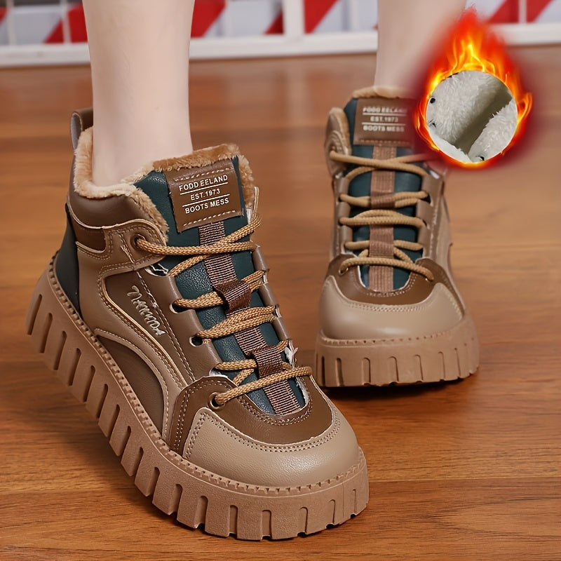 Women's Non-Slip Color Block Sport Shoes with Thickened Medium Tube and Warm Thick Bottom Beauty World Shop