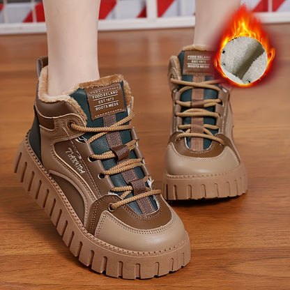 Women's Non-Slip Color Block Sport Shoes with Thickened Medium Tube and Warm Thick Bottom Beauty World Shop