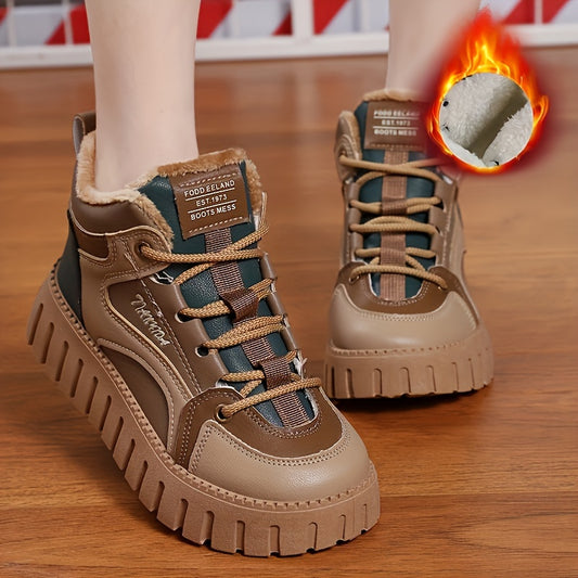 Women's Non-Slip Color Block Sport Shoes with Thickened Medium Tube and Warm Thick Bottom Beauty World Shop