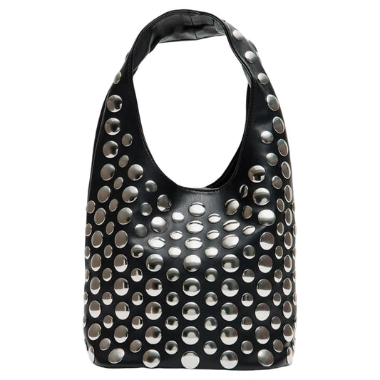 Punk Style Embellished Double-Faced round Rivet Inlaid Niche Luxury Bucket Bag Chic Lady Underarm Large Capacity Shoulder Bag