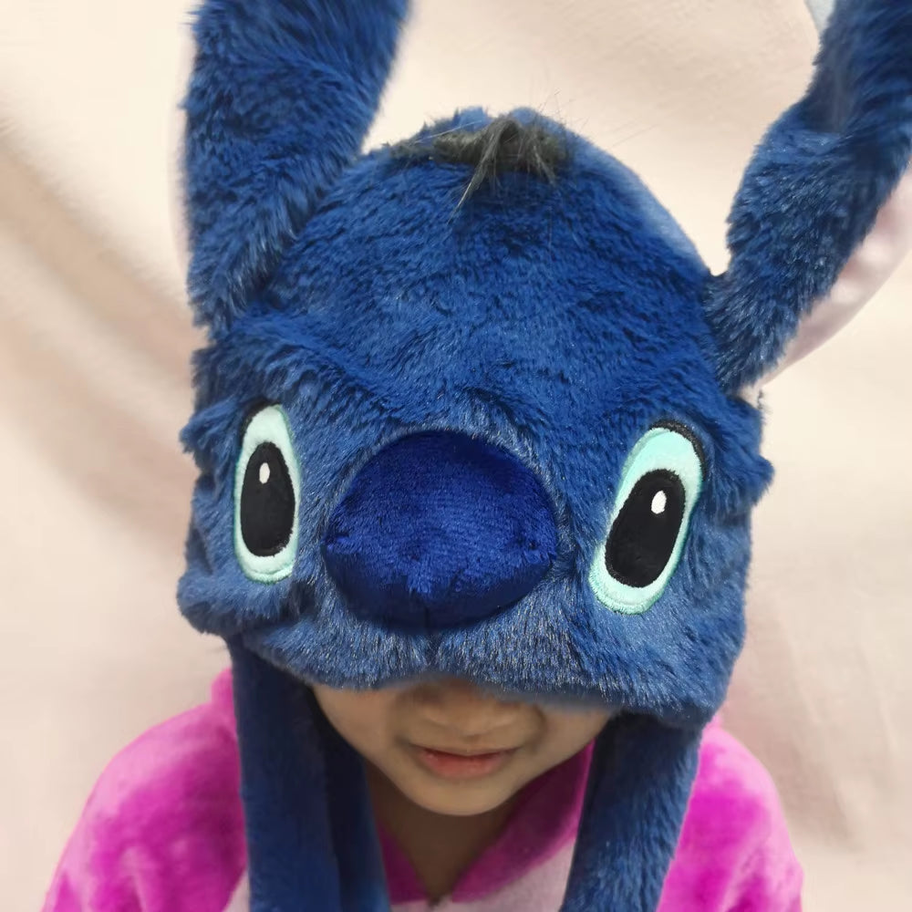 New Kawaii  Stitch Hat Anime Stitch Girl Plush Keep Warm Blue the Hat Will Move When You Pinch Your Ears Kids Toy Gifts
