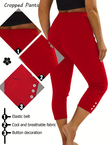 6-Pack Women's Fashion Sport Cropped Leggings, Casual Skinny Yoga Pants With Button Accents, Stretch Activewear, Multiple Colors Beauty World Shop