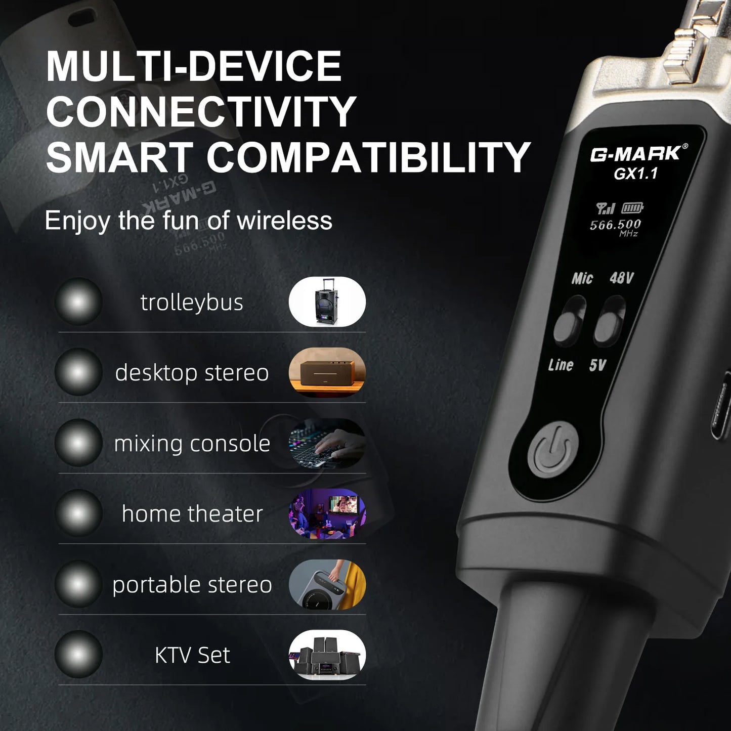 Wireless Microphone System  GX1.1 UHF XLR Adapter 16 Channels Audio Transmitter and Receiver for 48V Phantom Power Condens