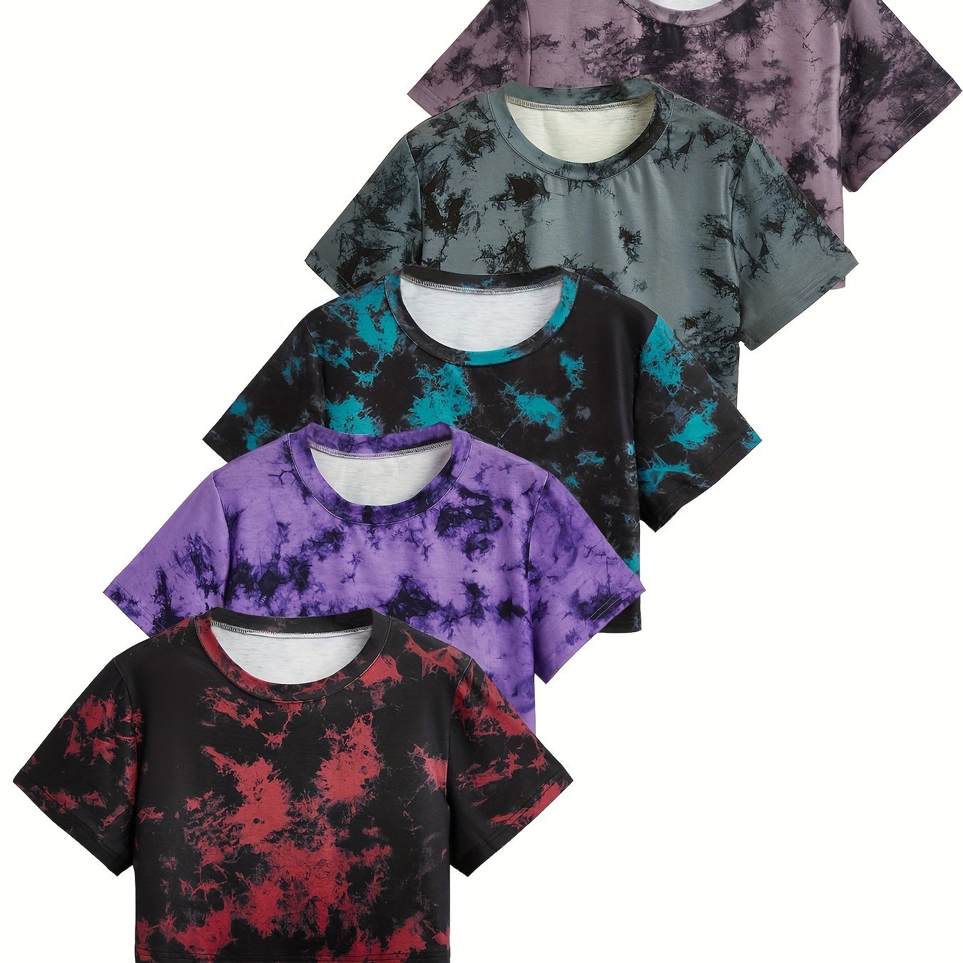 Women's Tie-Dye Short Loose Fit Casual Sport T-Shirt 5pcs Set Beauty World Shop