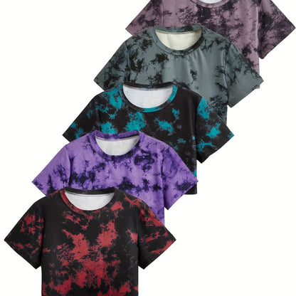Women's Tie-Dye Short Loose Fit Casual Sport T-Shirt 5pcs Set Beauty World Shop