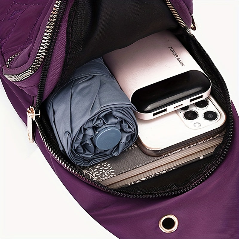 Stylish Embroidered Love Nylon Chest Bag - Water-Resistant, Adjustable Shoulder Strap, Multiple Pockets, Perfect for Outdoor Travel, Hiking, Camping, and Daily Use - Simple, Fashionable, and Practical Messenger Bag Beauty Fashion