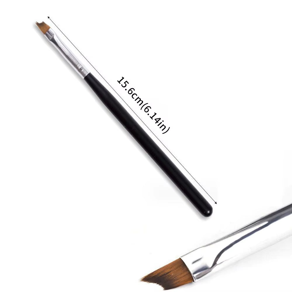 1Pc French Nail Brush 16CM Crescent Oblique French Tip Brush Silver Black Handle French Painting Drawing Tools Nail Art Supplies